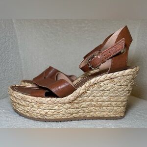 ALDO espadrilles platform shoes heels tan brown leather ankle straps summer 8.5‎